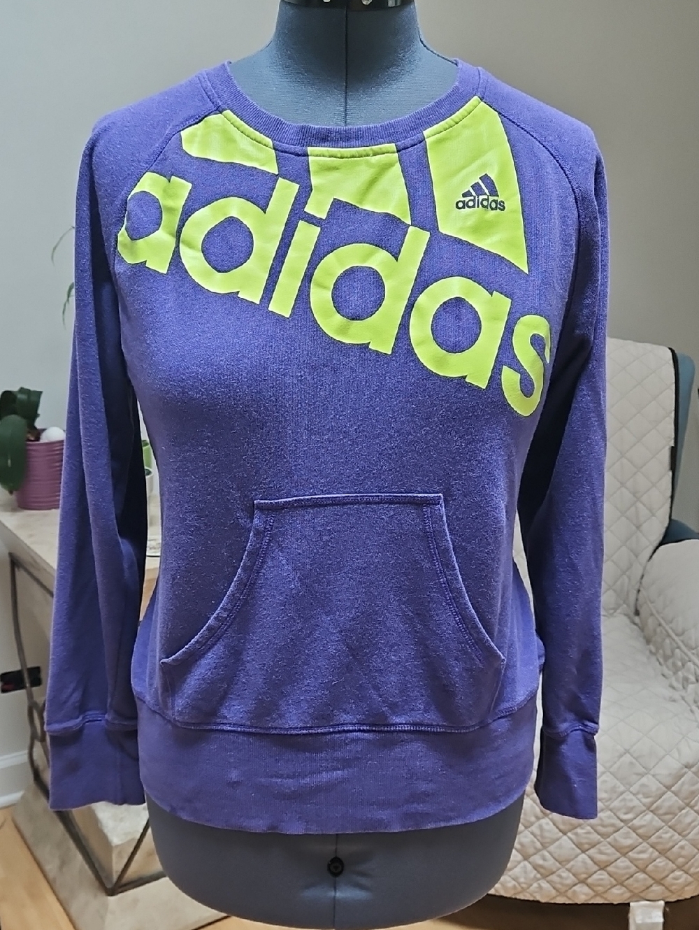 adidas Purple Pullover Sweatshirt with Neon Green Logo